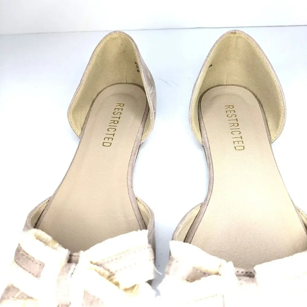 Restricted Flats 8.5 Taupe Faux Suede Pointed Toe Ribbon Fringe Shoes Boho - Picture 8 of 12